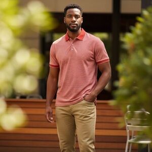 Van Heusen Air Rust/Terracotta Striped Golf Polo-Size-XL
